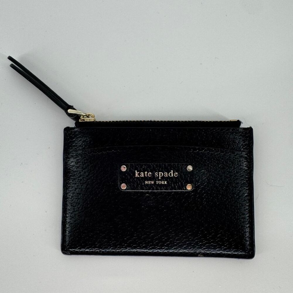 Kate Spade New York Black Leather Card Case Coin Pouch Zip Wallet